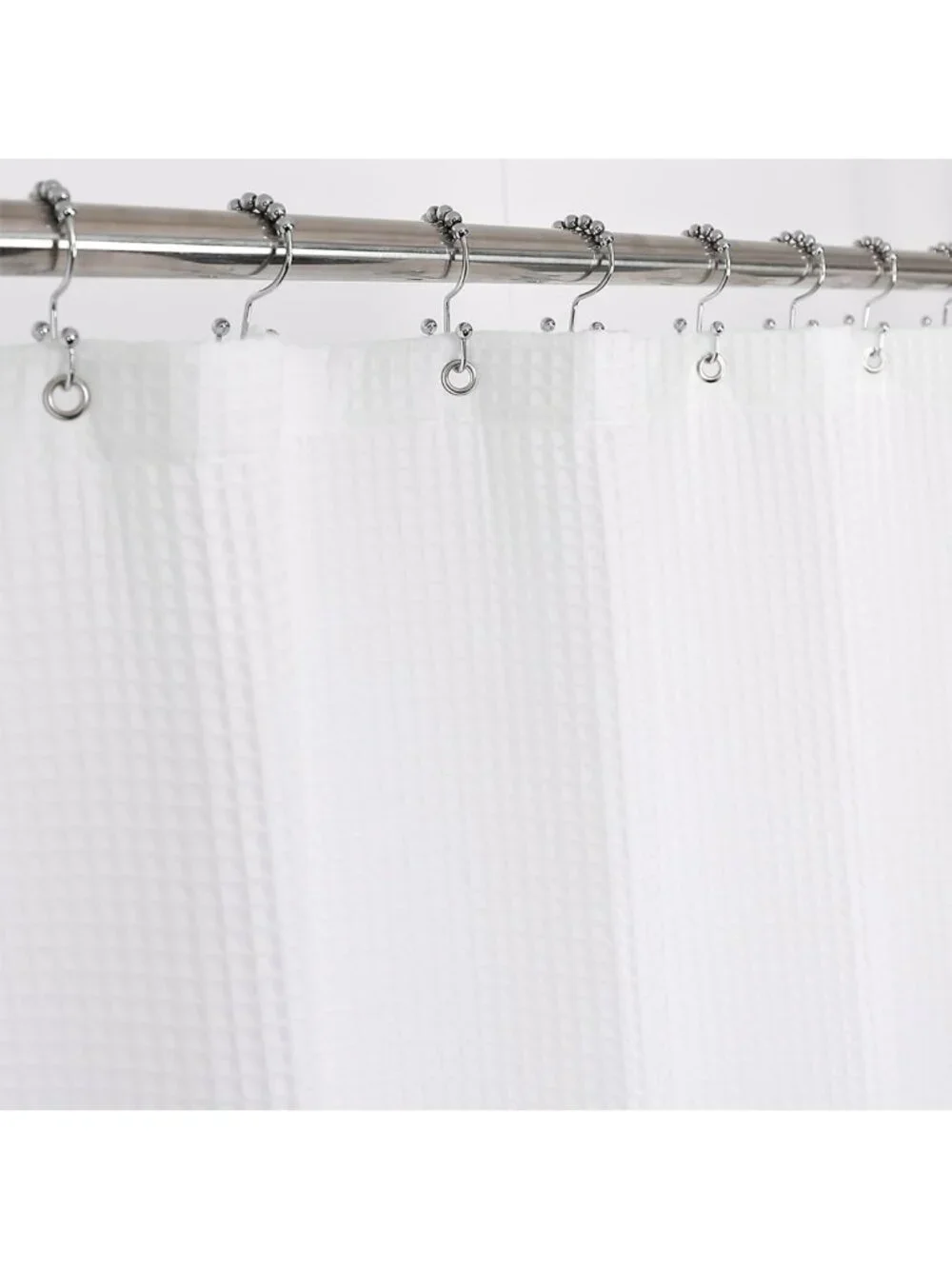 Soft Cotton Blend Shower Curtain, Honeycomb Waffle Weave, Washable, 72x72 inch